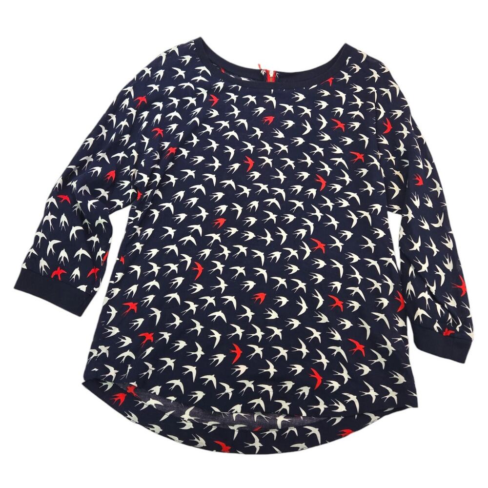 Anthropologie Maeve | 3/4 Sleeve White & Red Bird Print Blouse | Size 2